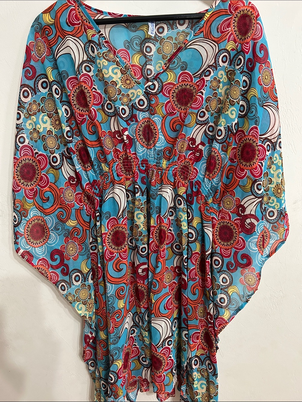 Kaftan Vibrant Multi-Color Floral Boho Beach Coverup XL